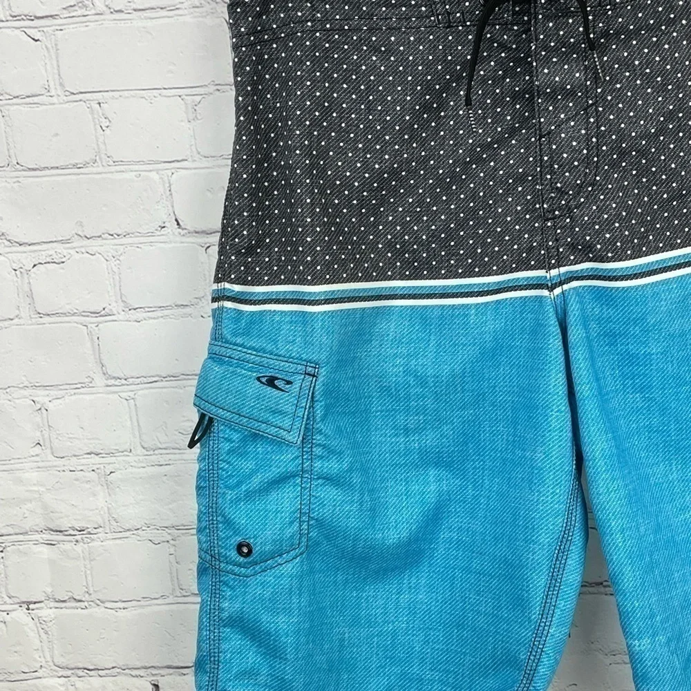 O'Neill Men’s Size 31 Board Shorts Swim Trunks Blue/Black Dots/Stripes